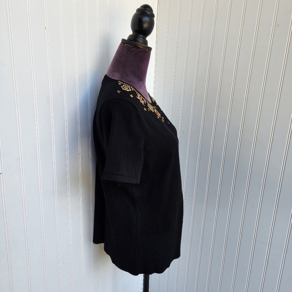 CABLE & GAUGE Cardigan Womens Silk Blend Cropped Embellished Sweater Black Sz L - Picture 5 of 11